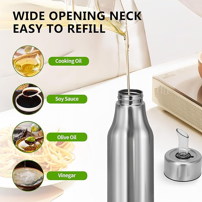 Stainless Steel Oil Dispenser Bottle - 1000ML Leak-Proof Oil Container for Kitchen, Olive Oil & Cooking Liquids-34Oz