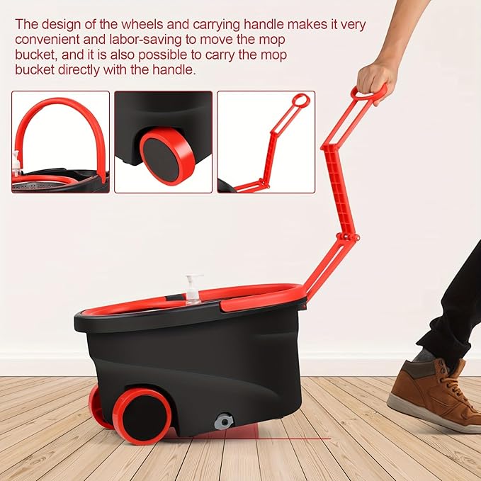 360° Spin Mop and Bucket System with Wringer - 61" Stainless Steel Handle & 3 Microfiber Refills, Self-Cleaning Floor Mop for Tile, Hardwood, Laminate Floors
