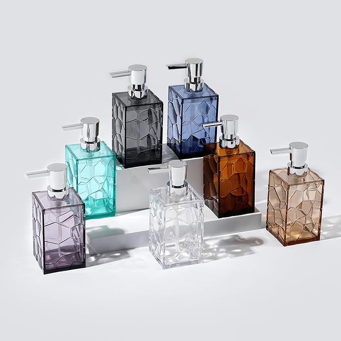 Hand Soap Dispenser, Clear Acrylic Plastic Liquid Pump Bottles Refillable Lotion Dispenser for Bathroom Decor Kitchen College Dorm, Grey