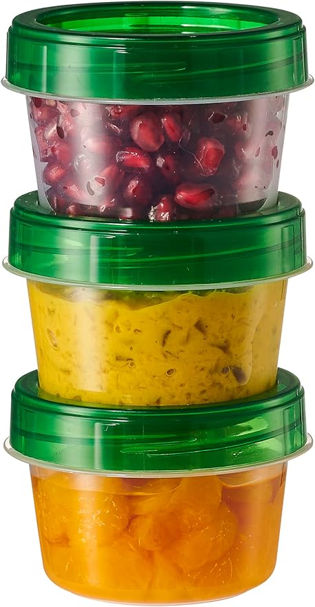 PLASTICPRO 12 Pack Twist Cap Food Storage Containers with Green Screw on Lid- 4 oz Reusable Meal Prep Containers