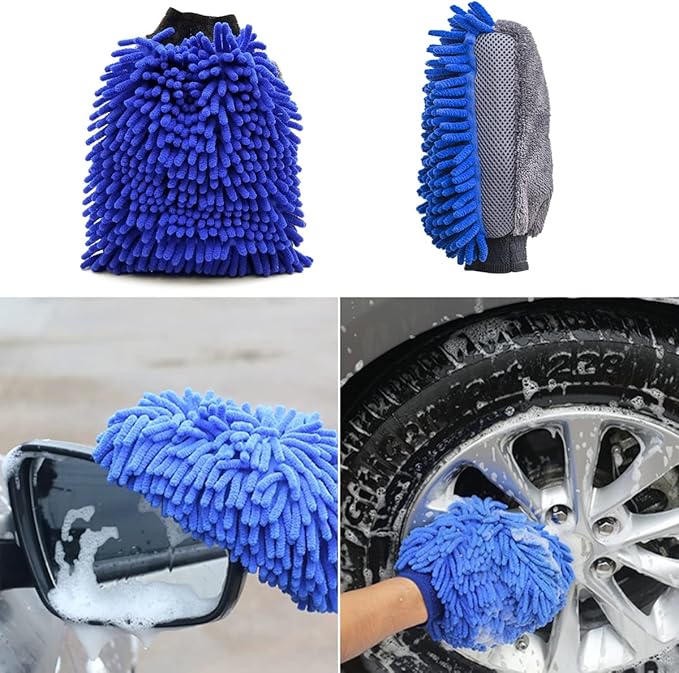 BMLEI Car Wash Brush With Long Handle, Chenille Microfiber Mop Mitt, 1 Replacement Head, Wheel Brush Extension Pole
