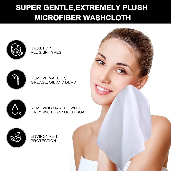 SINLAND Microfiber Facial Cloths Fast Drying Washcloth 12inch x 12inch White 6 pack