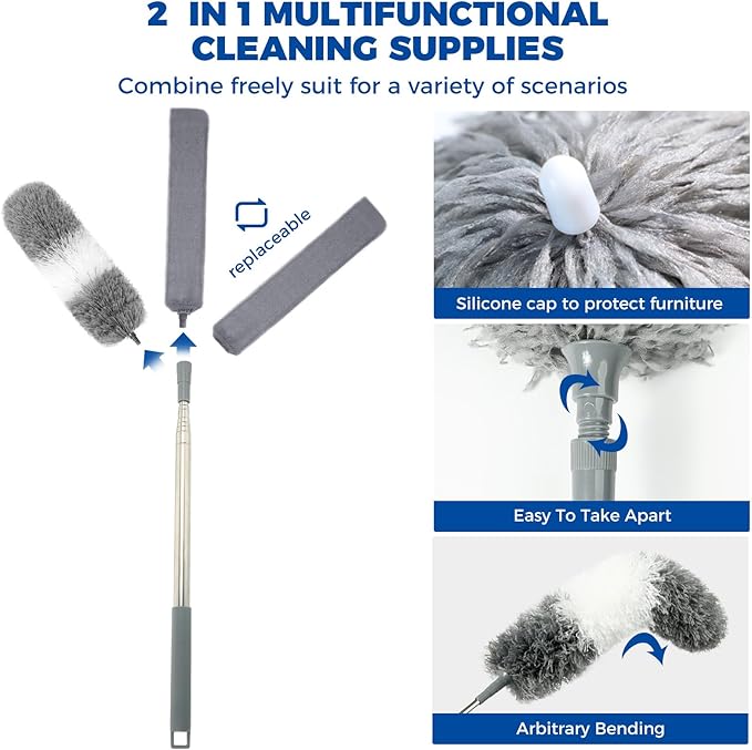 4 x Dusters - 2-in-1 Microfiber & Retractable Gap Cleaner (30-100" Pole)