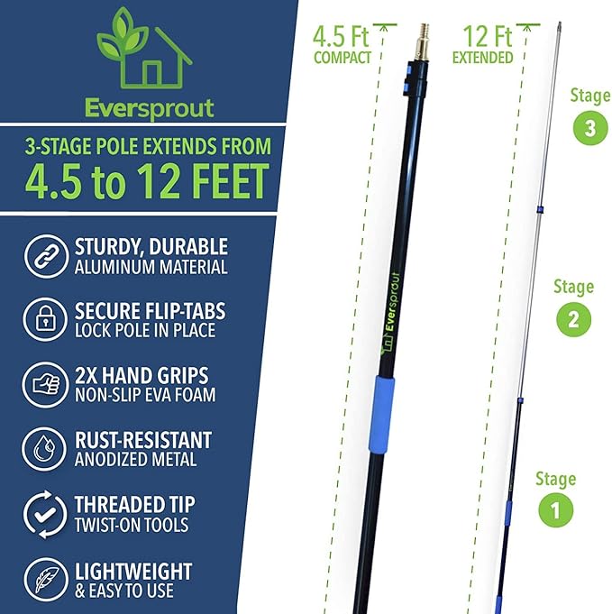 EVERSPROUT 5-to-12 Foot Swivel Squeegee & Microfiber Glass Window Scrubber, Window Squeegee & Window Cleaning Kit