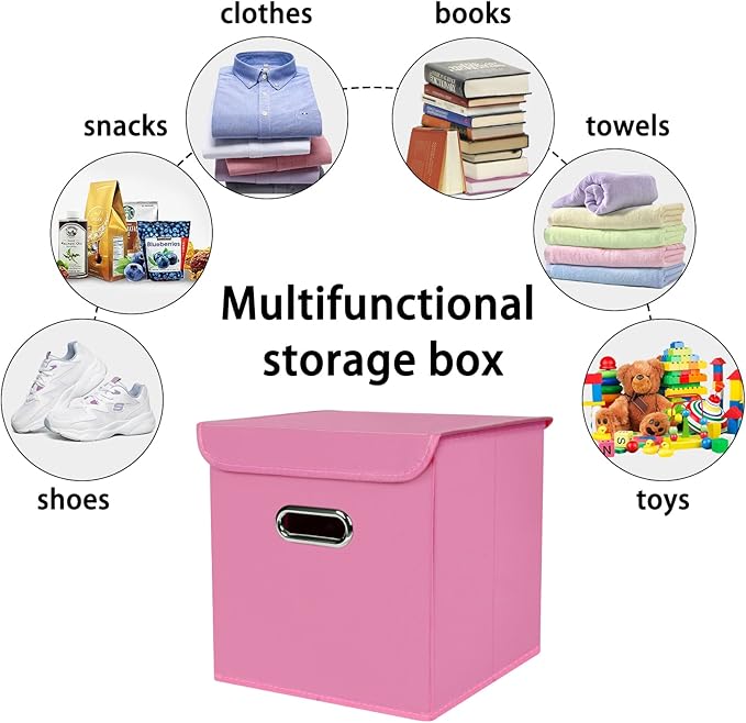 Closet Organizers Fabric Storage Bins With Lids Collapsible Cube Storage, Pink