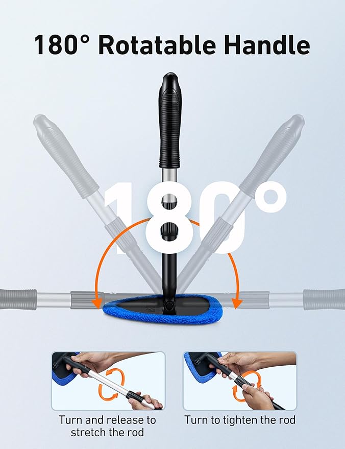 AstroAI 32" Windshield Cleaner Tool, Car Interior Window Detailing Cleaning Kit with Extendable Handle and 4 Easy-to-Install Reusable Microfiber Pads