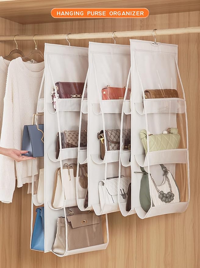 2 Pack Hanging Handbag Purse Organizer, 8 Pockets