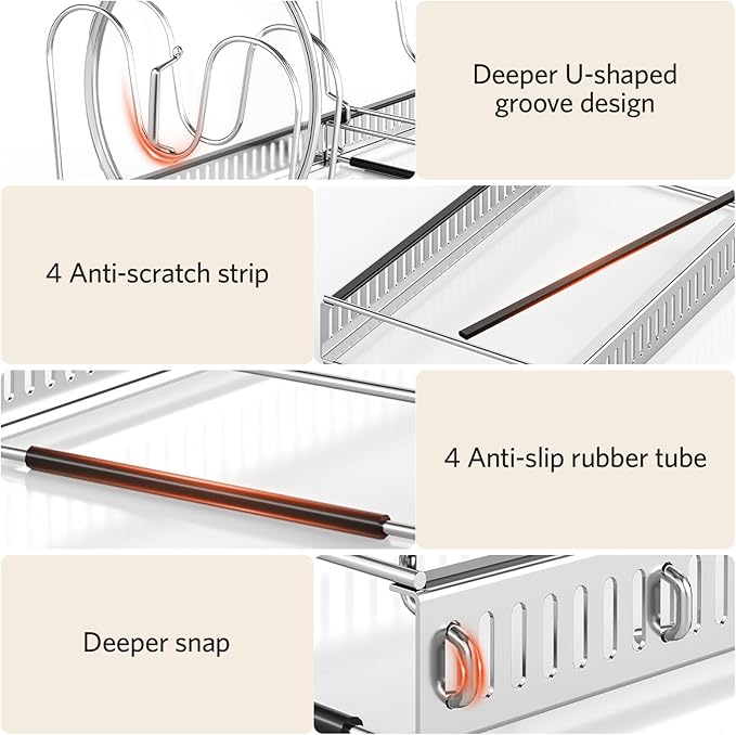 ORDORA Pots and Pans Organizer under Cabinet with Pan Holder: Expandable 11.8"-22.8" Kitchen Cabinet Organizer Rack, 12 Adjustable Dividers Storage for Cookie Sheets, Cutting Boards & Lid, Silver