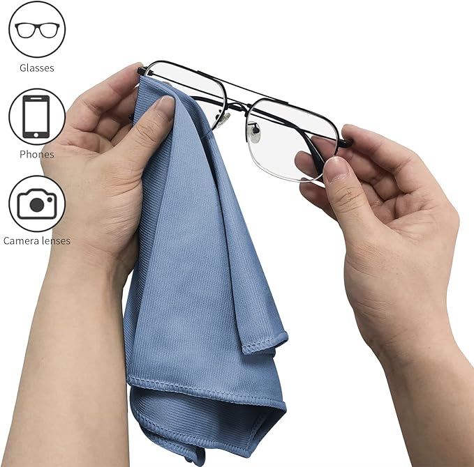 Puomue 6 Pack Microfiber Glass Cleaning Cloth, 16 Inch X 16 Inch, Lint Free Quickly Clean Window, Glasses, Windshields, Mirrors, and Stainless Steel