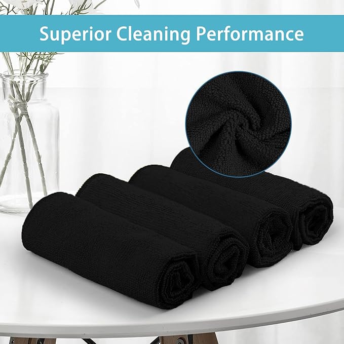 HOMEXCEL Black Microfiber Cleaning Cloth, 50 Pack Cleaning Towels for Kitchen, Lint Free, Scratch-Free, Highly Absorbent, and Reusable Cleaning Rags for House, Window and Glass, Cars, 11.5 X11.5 inch