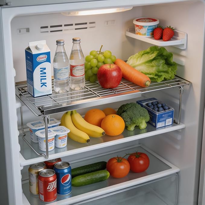 Orgneas Expandable Cabinet Shelf Organizer, Adjustable Freezer Shelf 15.8"-22" Thickened Heavy Duty Organizer and Storage Shelves for Kitchen Cabinet Pantry Refrigerator, 2 Pcs