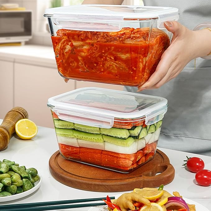 2 Pack Large Glass Storage Containers with Lids 85oz/10.5cup Big Airtight Glass Food Storage Containers for Rotisserie Chicken Watermelon Meal Prep