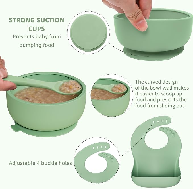 13 Pack Silicone Baby Feeding Set, BPA-Free Baby LED Weaning Supplies, Include Suction Plates, Bowls, Silicone and Stainless Steels Fork & Spoon, First Stage Infant Food Eating Utensils - 6+ Months
