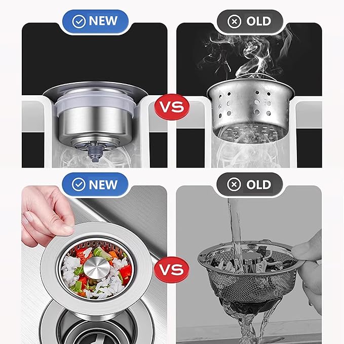 3 in 1 Pop Up Kitchen Sink Drain Strainer, with an Extra Basket Strainer, Kitchen Sink Drain Stopper for US Standard 3-1/2 Inch