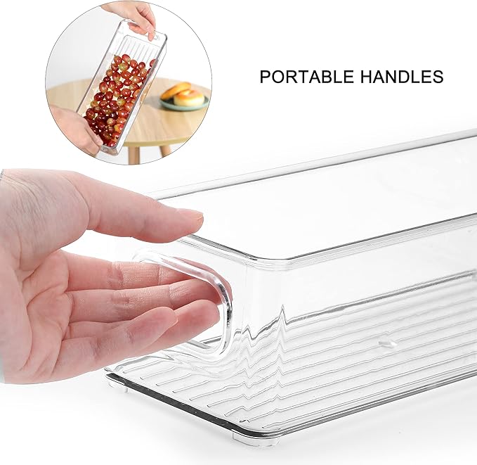 Stackable Plastic Food Storage Bin with Handles for Kitchen Pantry, Cabinet, Refrigerator, Freezer - Organizer for Fruit, Yogurt, Squeeze Pouches