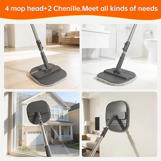 Collapsible Mop and Bucket Set, Spin Mop with Separate Dirty and Clean Water, 6 Replaceable Mopping Pads with Foldable Handle, Deep Cleaning Mops and Buckets for Household Use Floor Cleaning