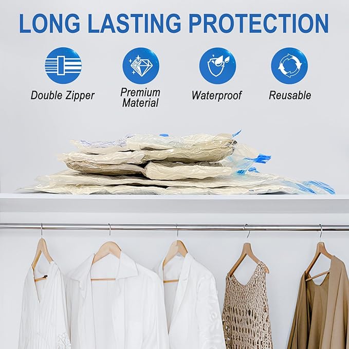 Fygrip Vacuum Storage Bags with Hand Pump, Plastic Packaging Bags, 80% Space Saver Vacuum Seal Bags for Clothing, Travel Lugggage, Blankets, Comforters, 10 Jumbo