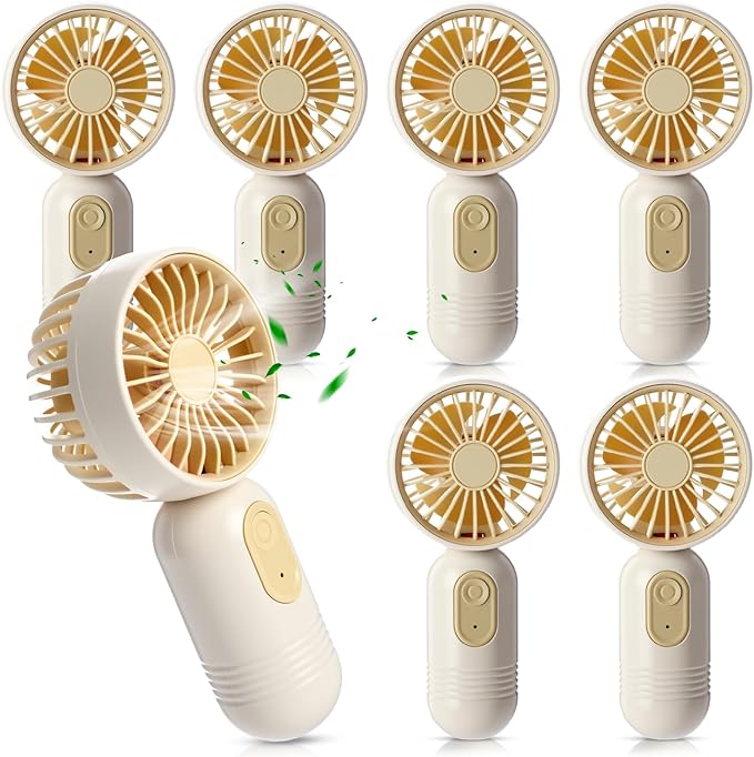 Rossesay 6 Pcs Mini Portable Fan Bulk Cute Handheld Lightweight Small Little Personal Hand Eyelash Fan 3 Speeds USB Rechargeable for Women Men Indoor Outdoor Makeup Travel (Beige)