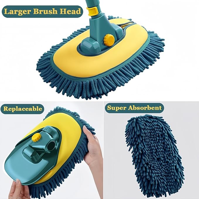 Car Wash Brush with Long Handle,Car Wash Mop Mitt with 1 Replacement Head , Extension Pole Car Brush Cleaning Kit for Cars Trucks