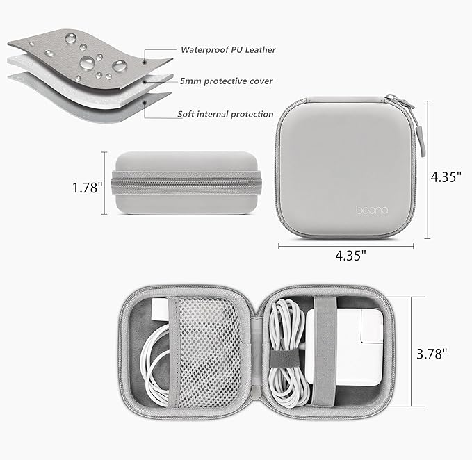 Small Travel Carrying Storage Case, 4.4"x4.4" Charger Organizer, Pouch compatible with MacBook Power Adapter, Laptop Accessories Cables, Cords, USB Drives, Earphones