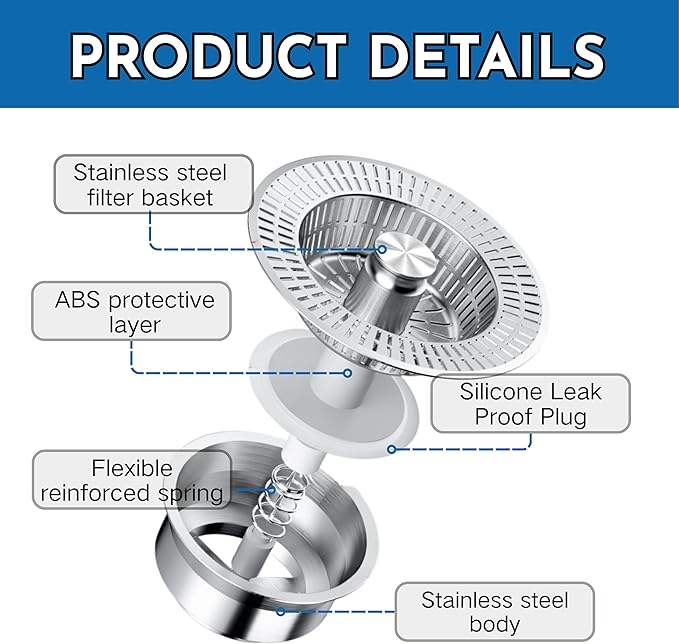 Kitchen Sink Stopper and Drain Strainer, Universal Kitchen Sink Drain Stopper Combo
