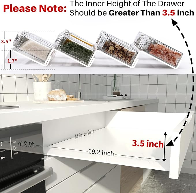 MIUKAA Clear Acrylic Spice Drawer Organizer, 4 Tier- 2 Set Expandable From 13" to 26" Drawer Seasoning Organizer