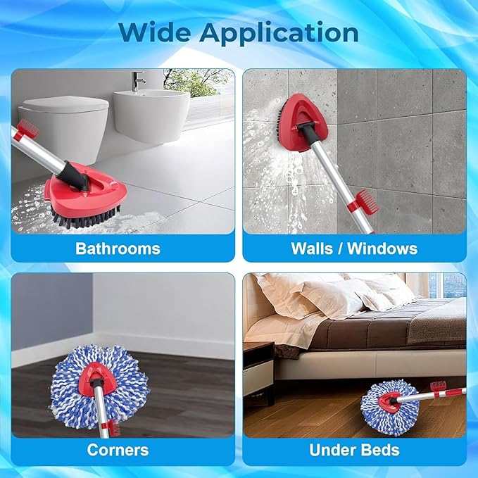 Fatmass Spin Mop Head and Brush Replacement Compatible with O Cedar RinseClean 2-Tank System, 4 Mop Replace Heads, 1 Handle, 1 Base and 1 Scrub Brush Combo Set