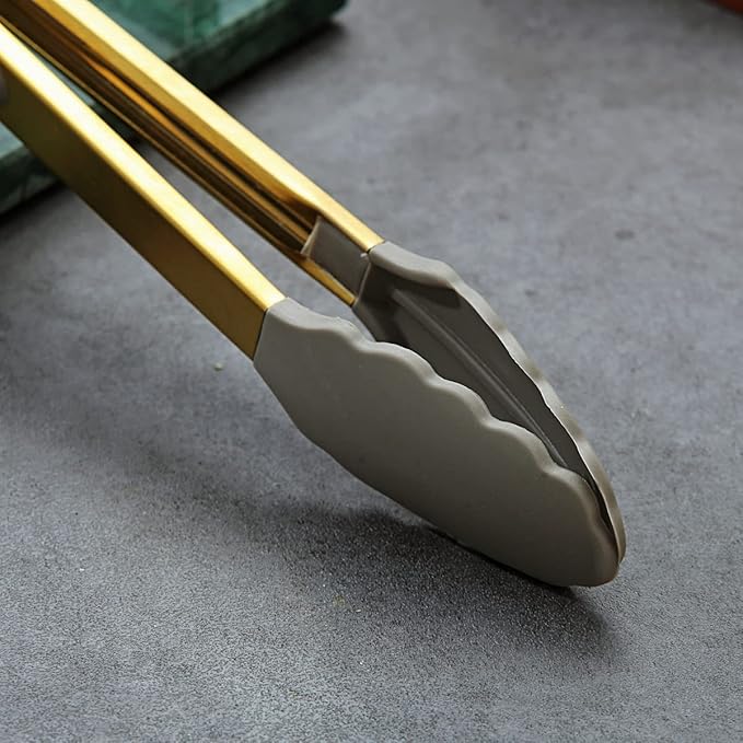 Gold Cooking Tongs, Berglander Heavy Duty Food Tongs For Cooking With Silicone Tips And Titanium Gold Plating Handle, Kitchen Tongs, Grill Tongs, Dishwasher Safe, Easy to Clean