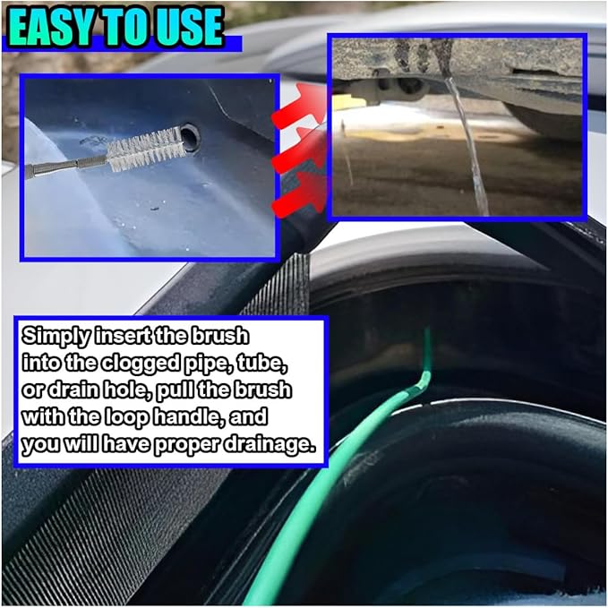 Auto Sunroof Drain Cleaning Tool, 78 Inch Long Pipe Cleaners & Flexible Drain Brush, Slim Tube Cleaning Brush Dredging Tool for Car Sunroof, Windshield Wiper Drain Hole (2PCS)