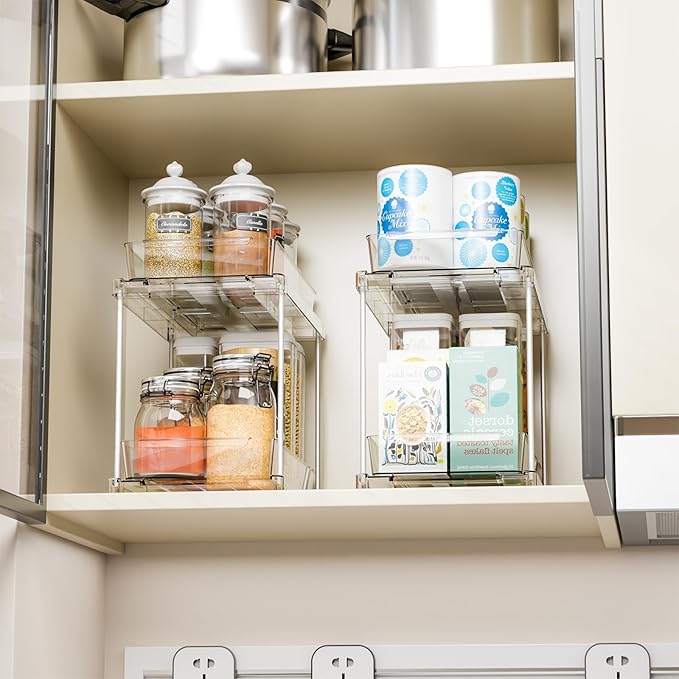 2 Pack 2 Tier Pull Out Drawers for Medicine Cabinet Organizer