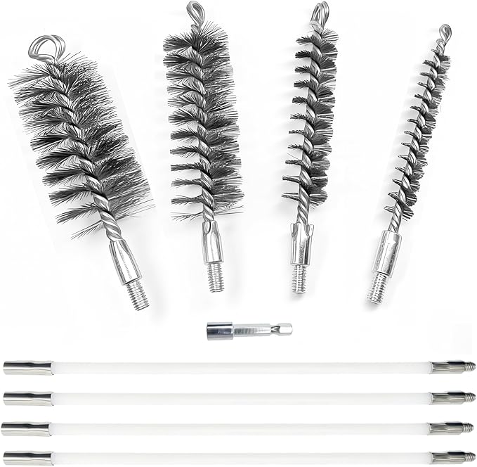 50 in Pipe Cleaning Kit, Stainless Steel Bristles Brush Set, Tube Brush with 4 Flexible Rods,Wire Brush with Hex Shank for Drill,4 PCS Pipe Brush for Auto Parts, Bottles, Tubes,Drain