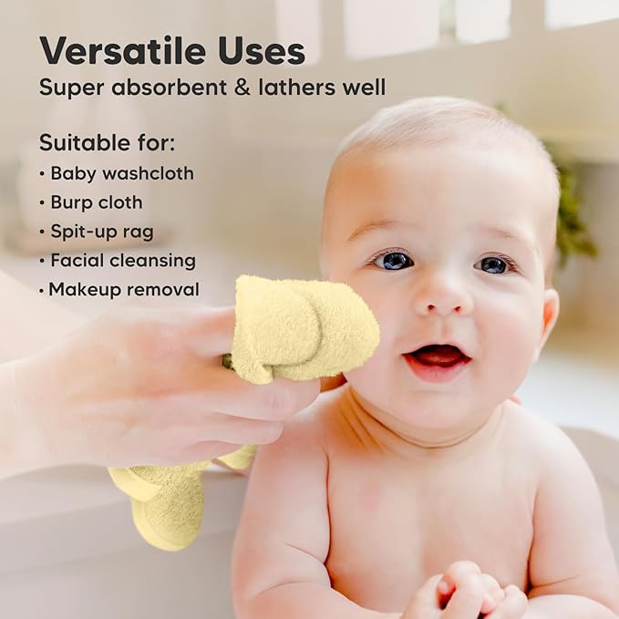 6-Pack Baby Washcloths – Soft Absorbent Viscose from Bamboo Washcloths for Face, Body, Baby Towels for Newborn, Kids, Toddlers, Infant, Gentle on Sensitive Skin, 10x10 Reusable Face Towels (Sunshine)