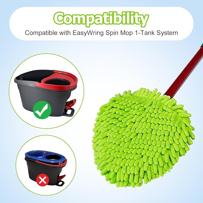 Mop Heads Replacements Compatible with O-cedar Easy Wring 1-Tank System,Mop Replace Head for Dry/Wet Use,4 Pack Reusable Spin Mop Replacement Head,Washable Chenille Dust Mop Refills for Floor Cleaning