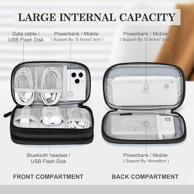FYY Travel Cable Organizer Pouch Electronic Accessories Carry Case Portable Waterproof Double Layers All-in-One Storage Bag for Cord, Charger, Phone, Earphone Black
