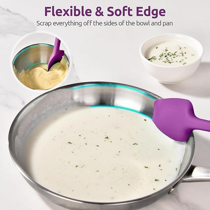 U-Taste Extra-Long 600ºF Heat Resistant Spatula Spoon: 14" Silicone Spoonula Cooking Utensils for Kitchen Use, Non-Stick Scoop Scraper with Soft Edge & Firm Core for Baking, Mixing, Serving (Purple)