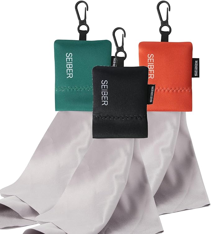 SEIBER Eyeglass Cleaning Cloth - with Neoprene Pouch | 7 x 7 inch Microfiber Glasses Clean Cloths for Sunglasses,Laptops, Cameras,Screen | Self-Closing Bottom(3PCS,BK OR GRN)