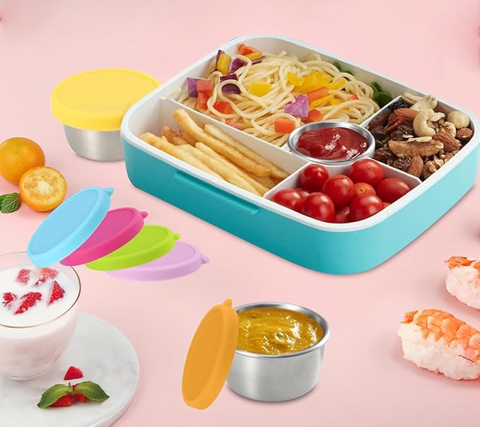 Ecurfu Salad Containers For Lunch To Go, 6x1.6 Oz Stainless Steel Condiment Containers With Lids, Leakproof Sauce Cups for Dipping, Salad Dressing