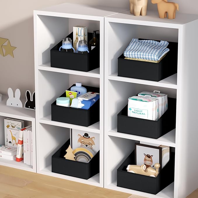 Closet Storage Bins 8 Pack, Fabric Trapezoid Closet Organizer Bin, Black