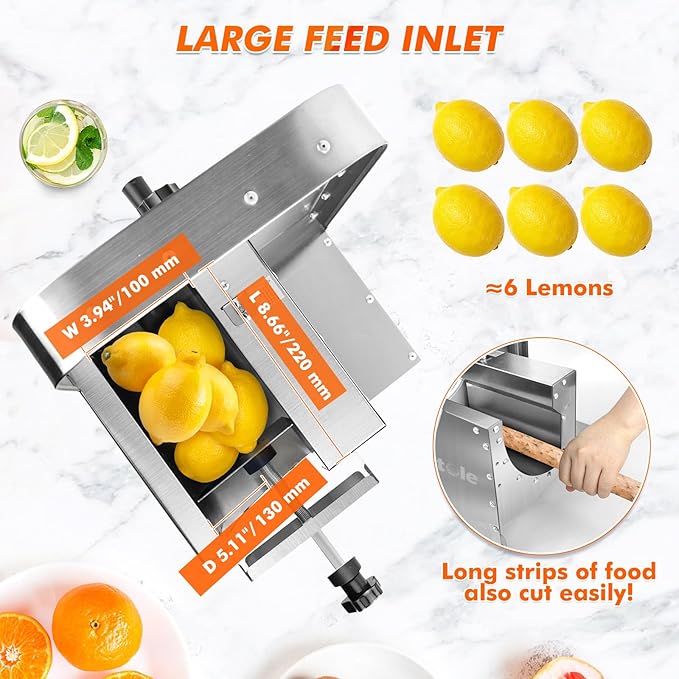 Anatole Commercial Vegetable Slicer Stainless Steel 0-0.4'' Thickness Adjustable Manual Veggie Fruit Cutter for Tomato Onion Potato Cabbage Lime Orange