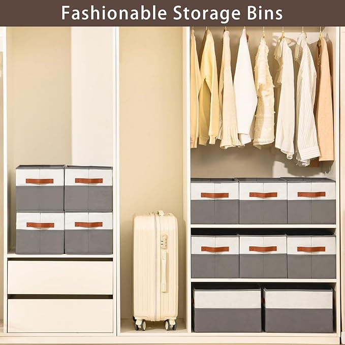 6 Pack Large Storage Bins with Handle,Collapsible Storage Basket for Shelves,Fabric Closet Organizer for Organizing Clothes Blanket,Decorative Dorm Organizers and Storage