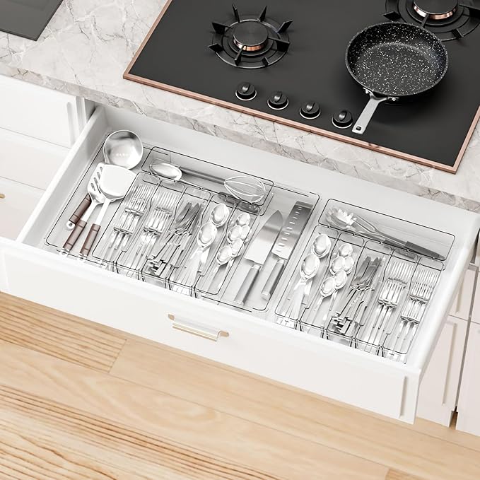 Clear Expandable Silverware Drawer Organizer, Adjust From 11'' to 22'', Knife