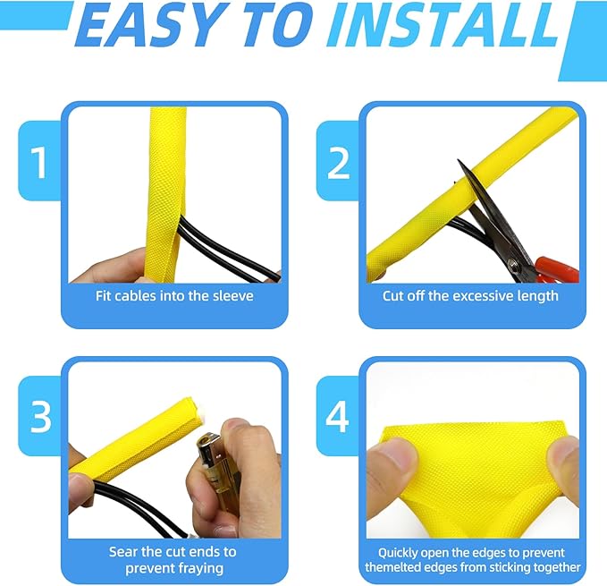 Automotive Wire Loom Tubing, Split Braided Cord Protectors from Pets No Chew, Flexible Cable Sleeve Cable Management for TV/Computer/Electric Wires (Yellow, 5/8"-25ft)