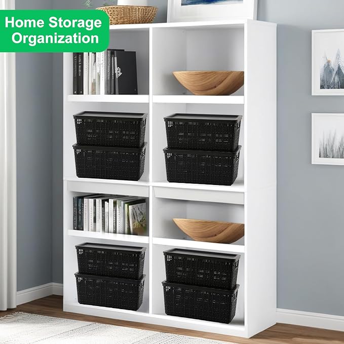 6 Pack Plastic Storage Baskets With Lids,Black Breathable Stackable Storage Bins,Small Storage Containers,for Organizing Storage Baskets on Desktops