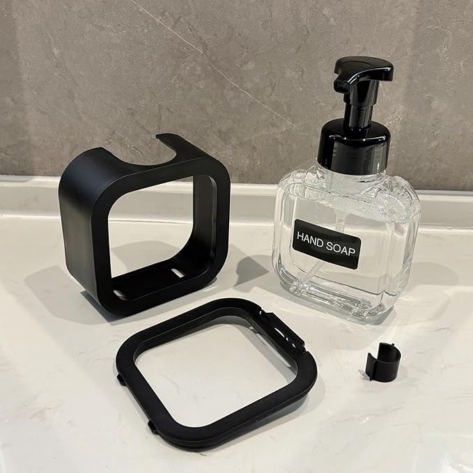 Foaming Soap Dispenser, 300ml (10oz) Plastic Refillable Foaming Hand Soap Dispenser with 8 Pcs Waterproof Labels, Foam Pump Bottle for Bathroom and Kitchen (Black)