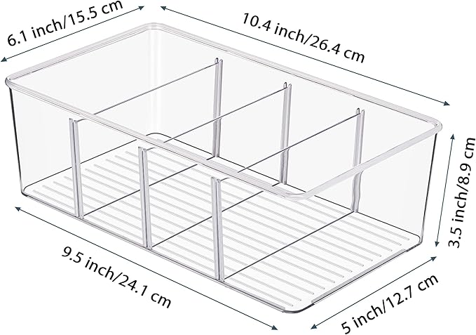 Vtopmart 8 Pack Food Storage Organizer Bins, Clear Plastic Bins for Pantry, Kitchen, Fridge, Cabinet Organization and Storage, 4 Compartment Holder for Packets, Snacks, Pouches, Spice Packets