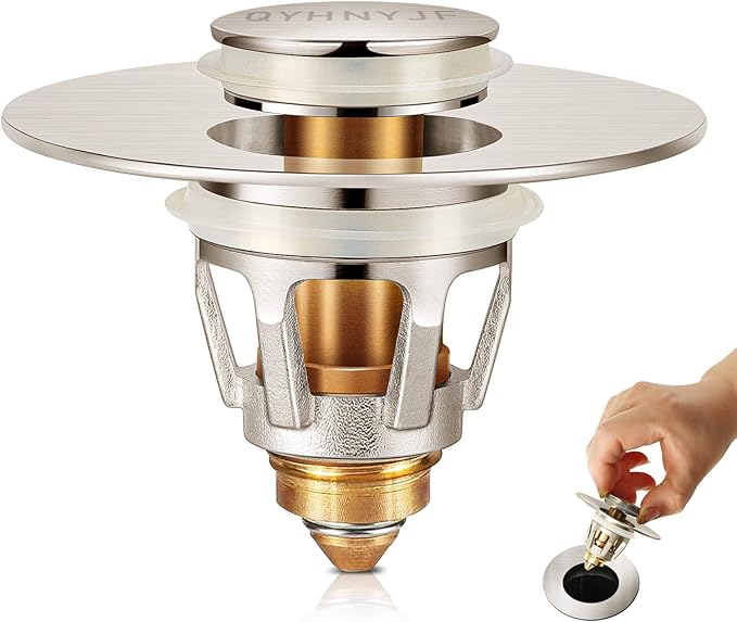 QYHNYJF Bathroom Sink Stoppers Brushed Nickel – Pop Up Drain Stopper & Strainer