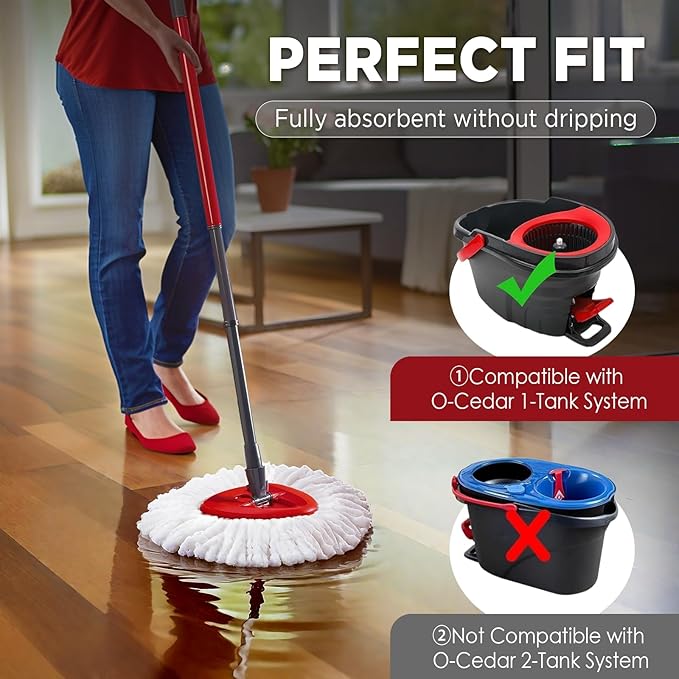 Mop Head Replacement for O-Cedar Easy Wring 1-Tank System，Exovyn Spin Mophead Replacements，Microfiber 15 Pack 360° Swivel Mop Refills，Deep Clean,Easy Cleaning，Machine Washable and Easy to Replace