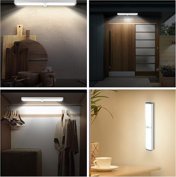 Wireless Under Cabinet Lights Motion Sensor - 28 LED Rechargeable Closet Light, Magnetic Stick-on Battery Operated Night Light for Kitchen, Wardrobe, Hallway, Stairs, Cupboard, Pantry (2 Pack)