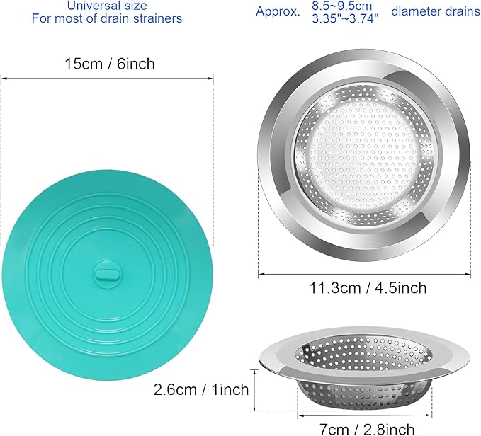 V-TOP Kitchen Drain Strainer Stopper 4 Pack, Universal 6 Inch Silicone Plug Anti-Clogging Stopper Cover