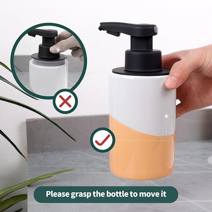 BosilunLife Automatic Soap Dispenser Ceramic Hand Free Soap Dispenser with Waterproof Pump Rechargeable Smart Electric Soap Lotion Dispenser Touchless for Kitchen Bathroom (White-Orange, Foam Pump)